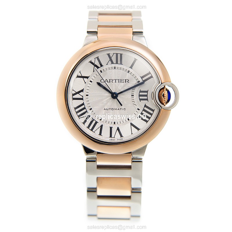 Cartier Ballon Bleu Replica - Automatic - 18kt Rose Gold - Silver Dial - Gold Clasp - Steel Band - View 2