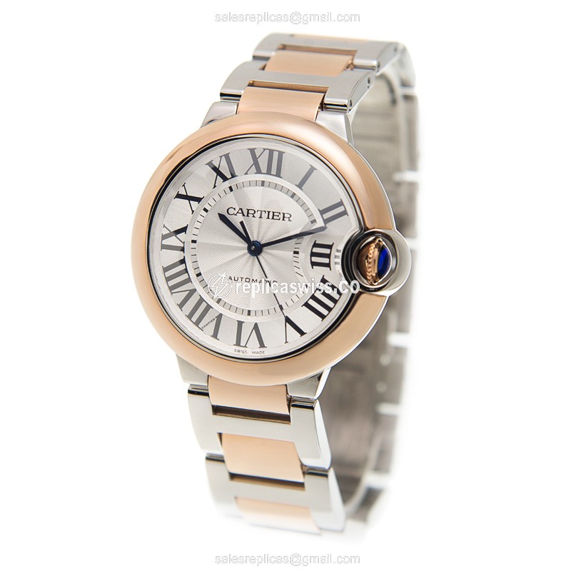Cartier Ballon Bleu Replica - Automatic - 18kt Rose Gold - Silver Dial - Gold Clasp - Steel Band - View 3