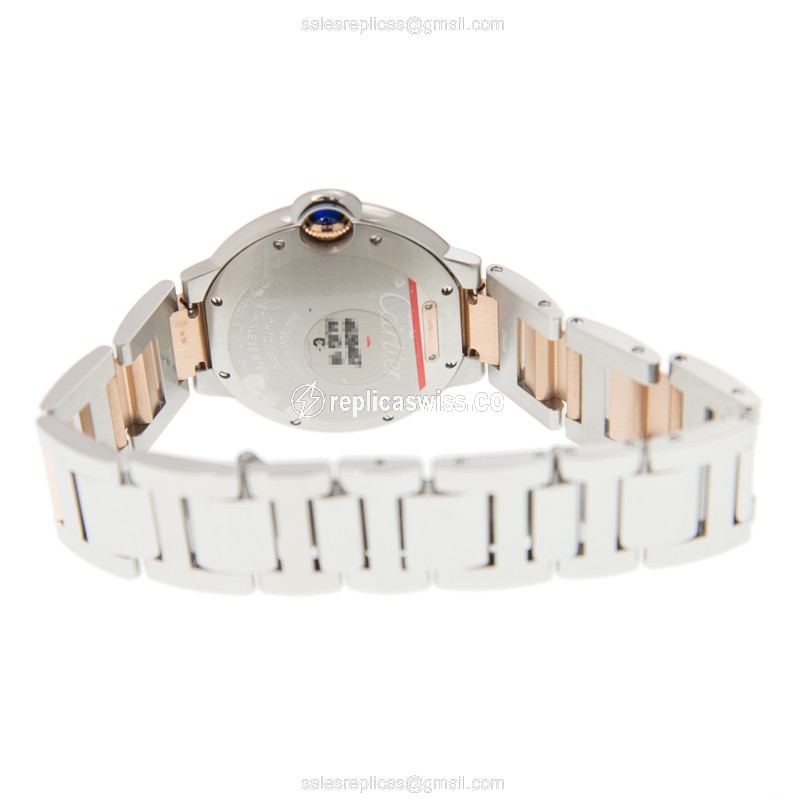 Cartier Ballon Bleu Replica - Automatic - 18kt Rose Gold - Silver Dial - Gold Clasp - Steel Band - View 4