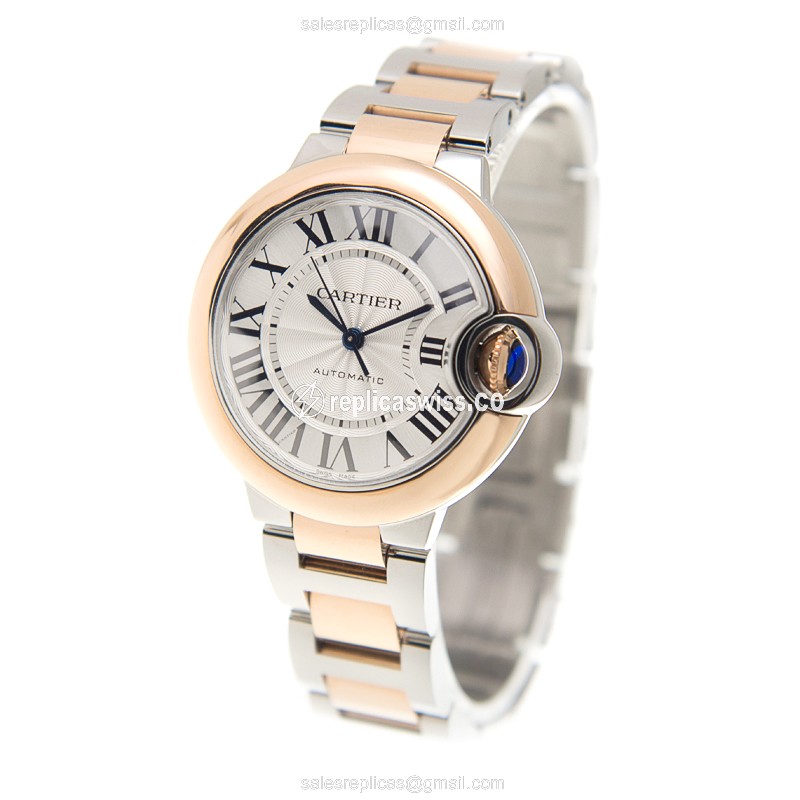 Cartier Ballon Bleu Replica - Automatic - 18kt Rose Gold & Steel - Silver Dial - View 3