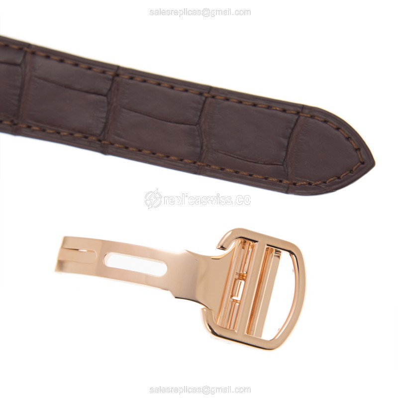 Cartier Rotonde Replica - Automatic - 18kt Rose Gold - Silver Dial, Brown Alligator Strap - View 4