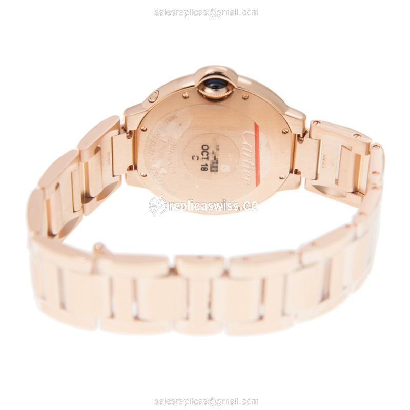 Cartier Ballon Bleu Replica - Automatic - 18kt Rose Gold Case - Diamond - Silver Dial - Gold Strap - View 4