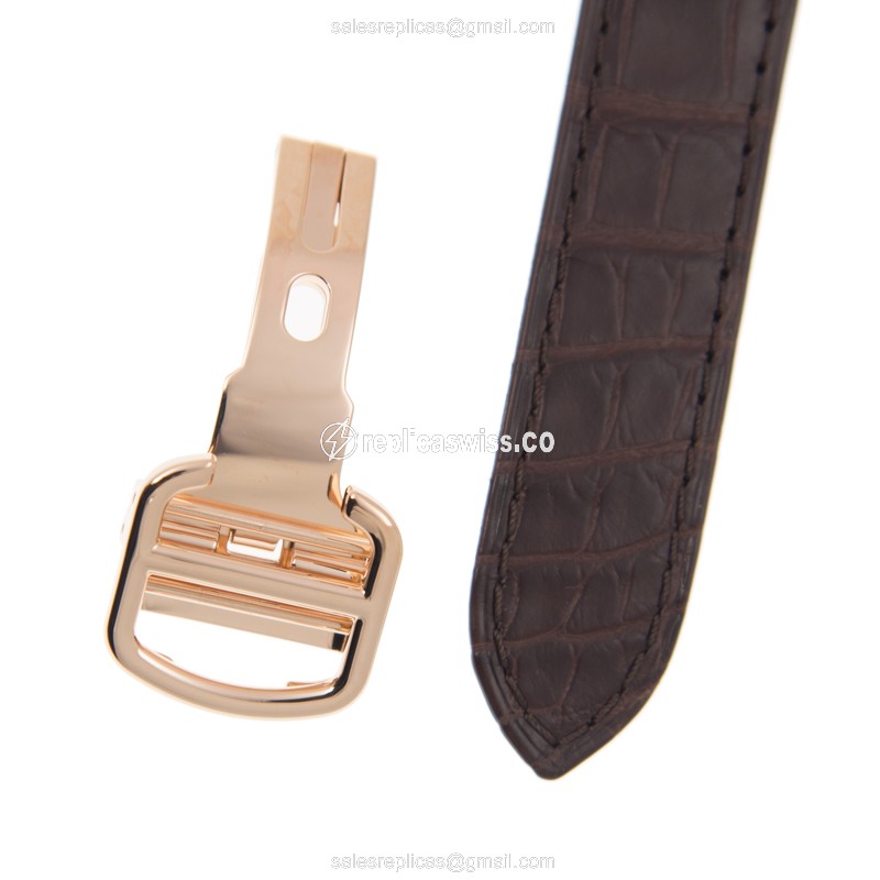 Cartier Ballon Bleu Replica - Automatic - 18kt Rose Gold - Diamonds - Silver Dial - Brown Alligator Strap - View 4
