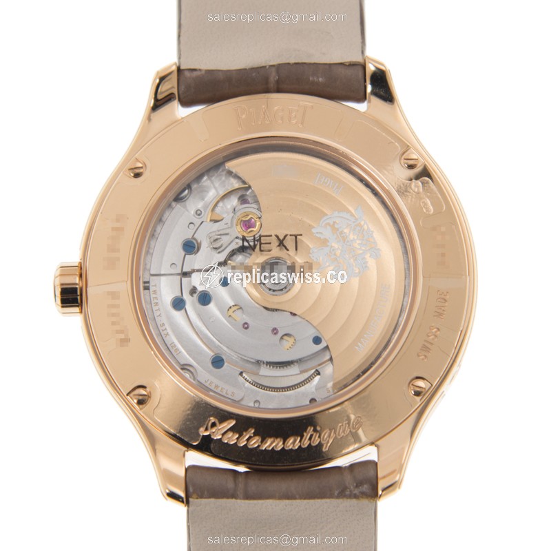 Piaget LIMELIGHT Replica - Automatic - 18kt Rose Gold - White Dial - Alligator Brown Strap - View 3