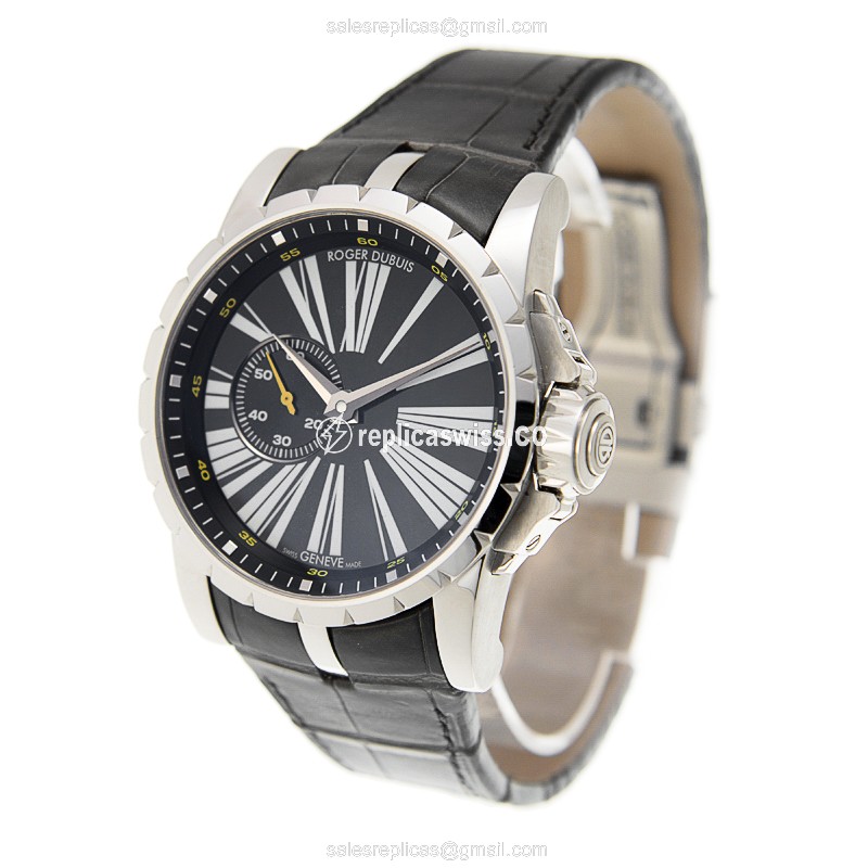 Roger Dubuis EXCALIBUR - Automatic - Stainless Steel - Black Dial - Alligator Black Clasp - View 3