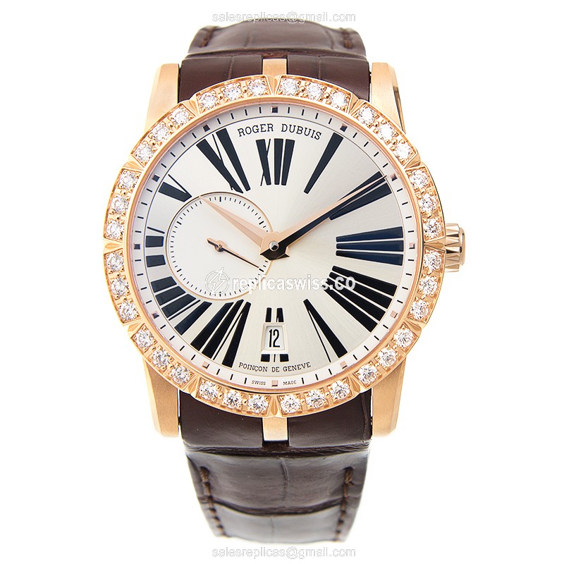 Roger Dubuis RDDBEX0483 EXCALIBUR - Auto - 18kt Rose Gold - Diamond Set - Silver Dial - Brown Alligator Strap - View 2