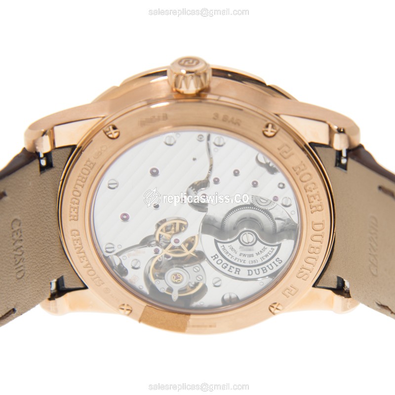 Roger Dubuis RDDBEX0483 EXCALIBUR - Auto - 18kt Rose Gold - Diamond Set - Silver Dial - Brown Alligator Strap - View 4