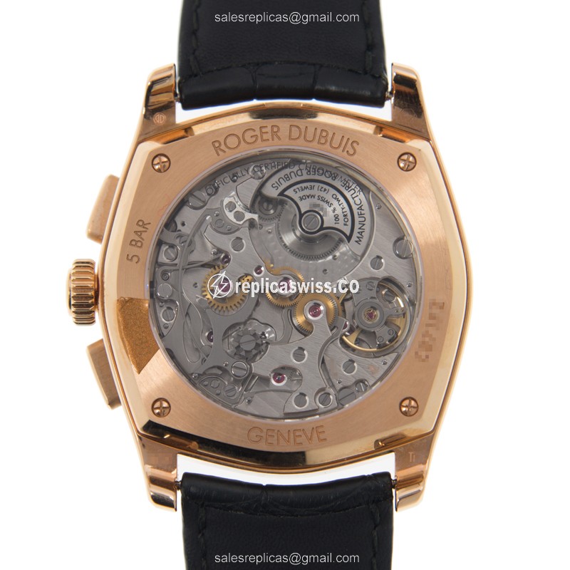 Roger Dubuis RDDBMG0004 Replica - Automatic - 18kt Rose Gold - Silver Dial - Black Alligator Strap - View 3