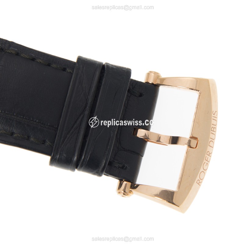 Roger Dubuis RDDBMG0004 Replica - Automatic - 18kt Rose Gold - Silver Dial - Black Alligator Strap - View 4