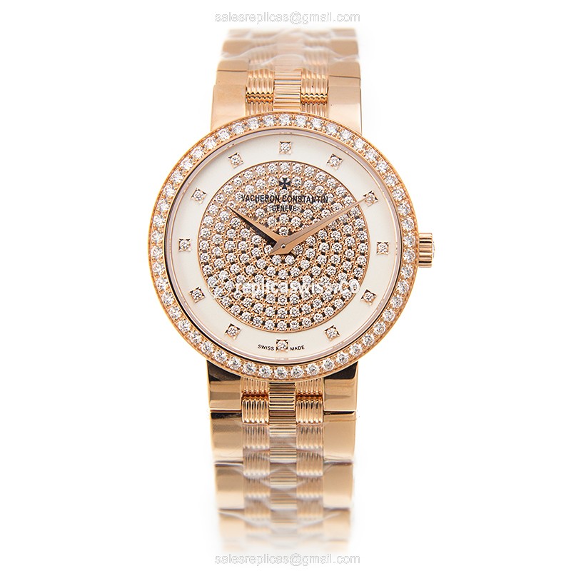 Vacheron Constantin 25553 Quartz - 18kt Rose Gold - Diamond Dial - Gold Strap - View 2