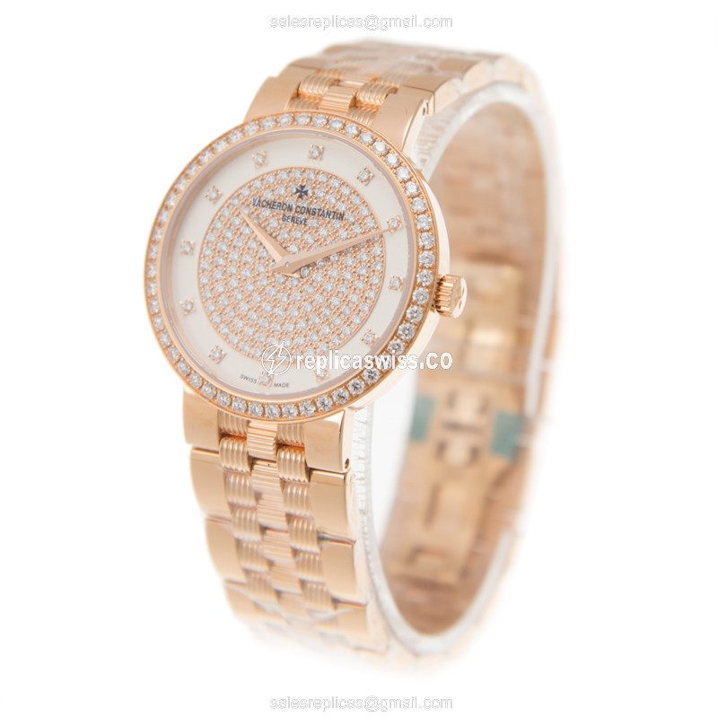 Vacheron Constantin 25553 Quartz - 18kt Rose Gold - Diamond Dial - Gold Strap - View 3