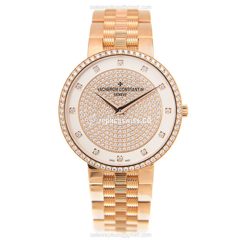 Vacheron Constantin TRADITIONNELLE Manual Wind 18kt Gold - Diamonds - White Dial - Gold Strap - View 2
