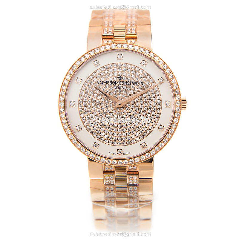 Vacheron Constantin 81576/V03R-9695 TRADITIONNELLE - Manual Wind - 18kt Rose Gold Case - Diamonds Dial - White - Gold Clasp - View 2