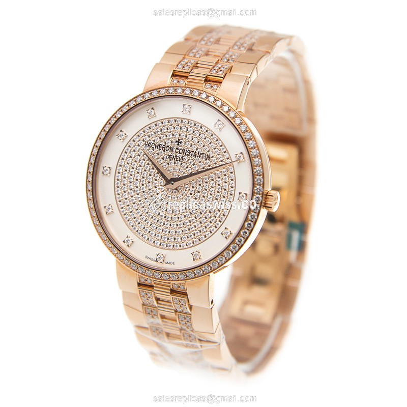 Vacheron Constantin 81576/V03R-9695 TRADITIONNELLE - Manual Wind - 18kt Rose Gold Case - Diamonds Dial - White - Gold Clasp - View 3