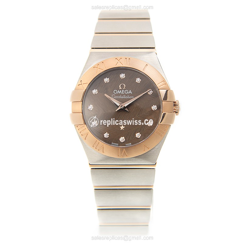 Omega Constellation Replica - Quartz - 18kt Rose Gold & Steel - Brown Dial, Gold Clasp, Steel Strap - View 2
