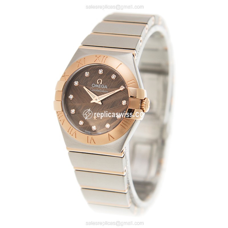 Omega Constellation Replica - Quartz - 18kt Rose Gold & Steel - Brown Dial, Gold Clasp, Steel Strap - View 3