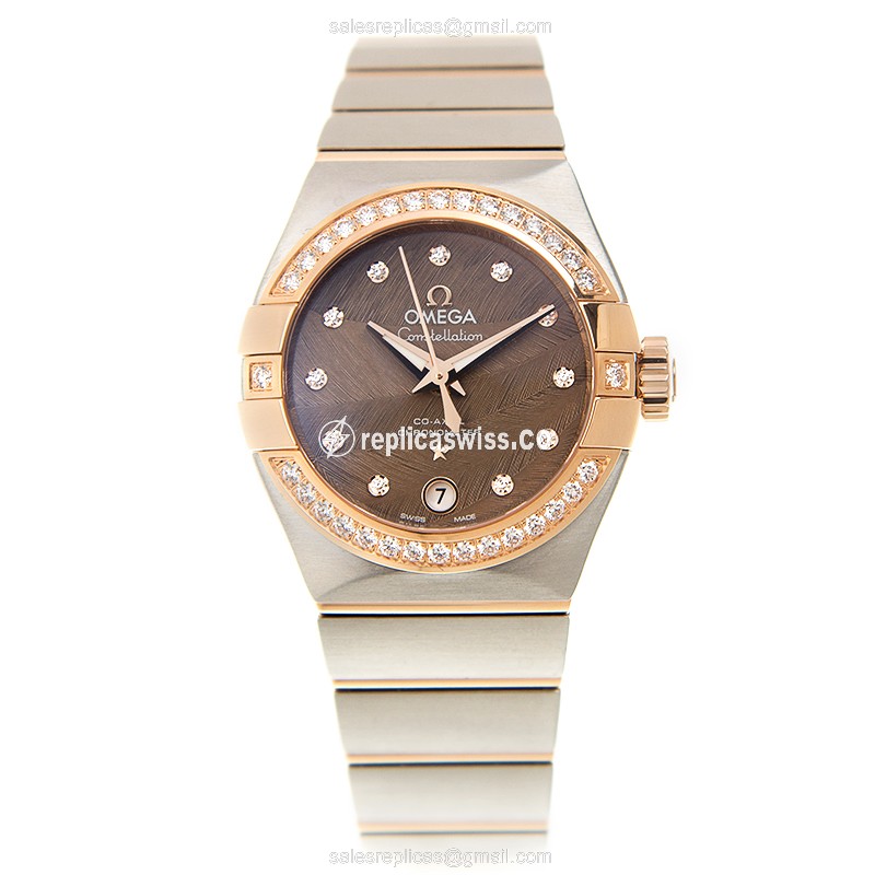 Omega Constellation Replica - Automatic - 18kt Rose Gold - Brown Dial - Diamond Bezels - View 2