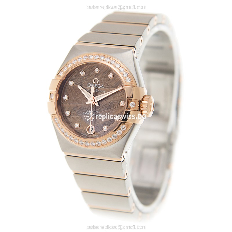Omega Constellation Replica - Automatic - 18kt Rose Gold - Brown Dial - Diamond Bezels - View 3