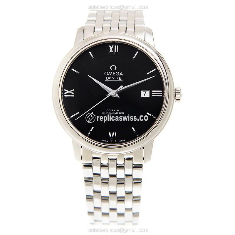 Omega DE VILLE Replica - Automatic - Black Dial - Steel Case - Silver Strap - View 2