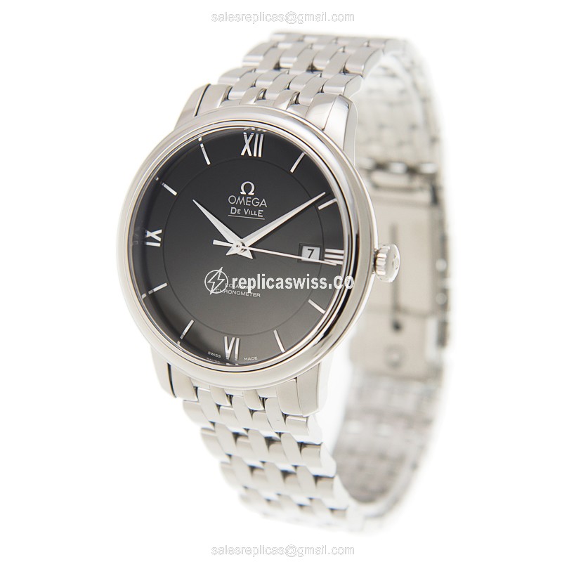 Omega DE VILLE Replica - Automatic - Black Dial - Steel Case - Silver Strap - View 3