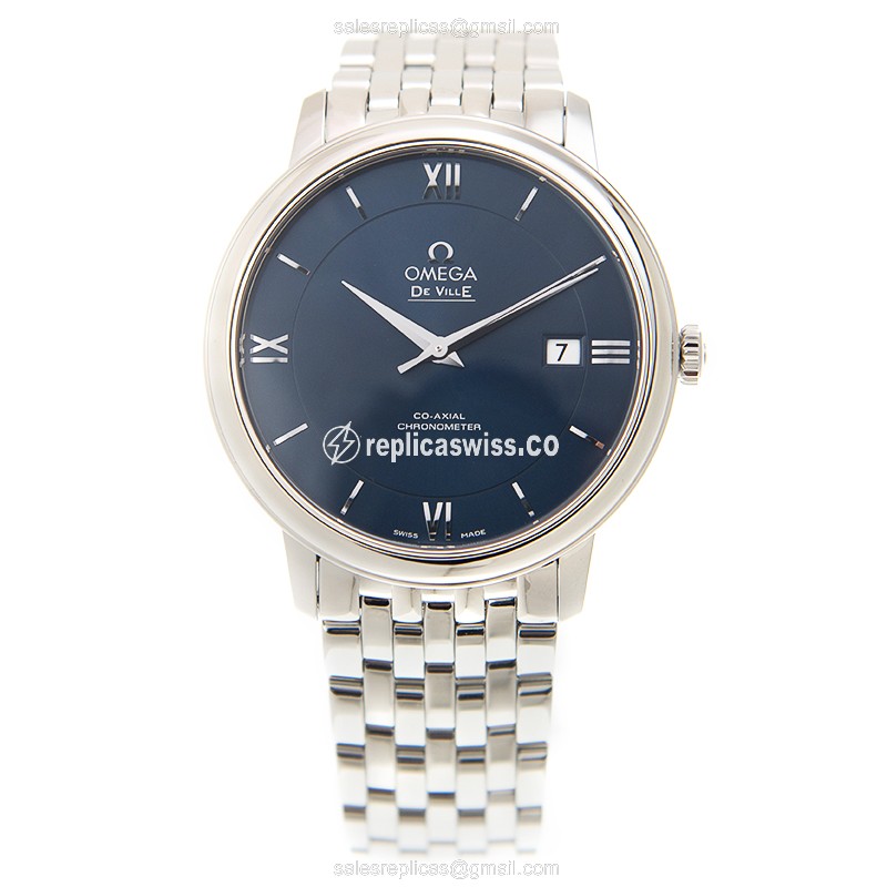 Omega DE VILLE Replica - Automatic, Steel Case - Blue Dial, Silver Clasp & Steel Strap - View 2