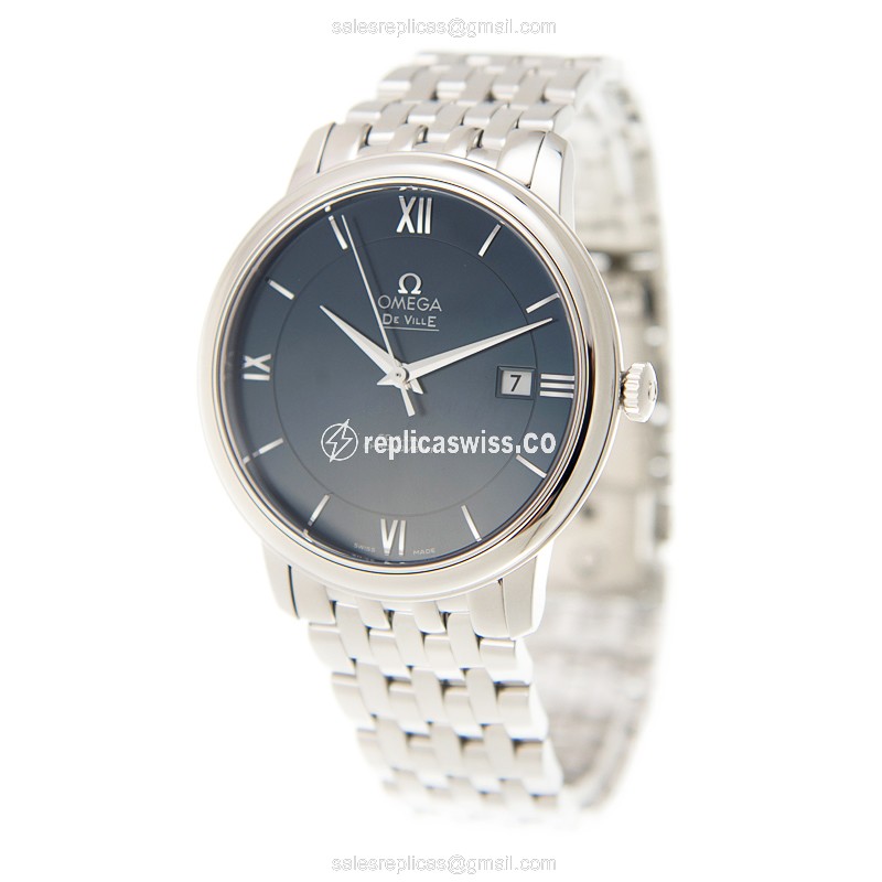 Omega DE VILLE Replica - Automatic, Steel Case - Blue Dial, Silver Clasp & Steel Strap - View 3