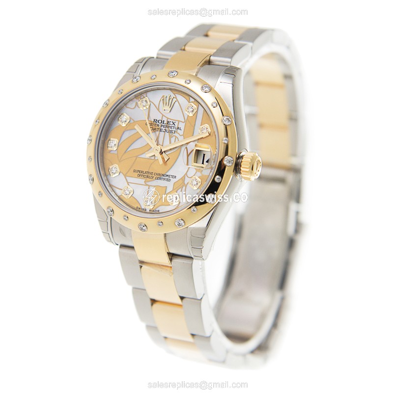 Rolex Datejust Replica - Automatic - 18kt Gold - White Dial - Gold Clasp & Steel Strap - View 3