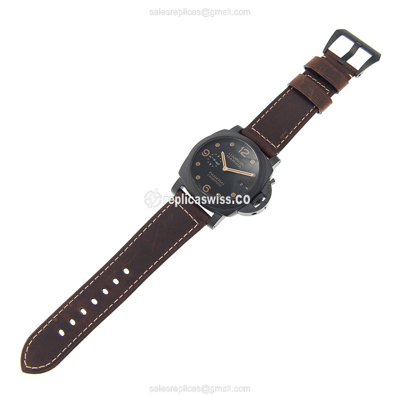 Panerai PAM00661 Replica - Luminor Auto Carbon - Black Dial Brown Cowhide Buckle - View 2