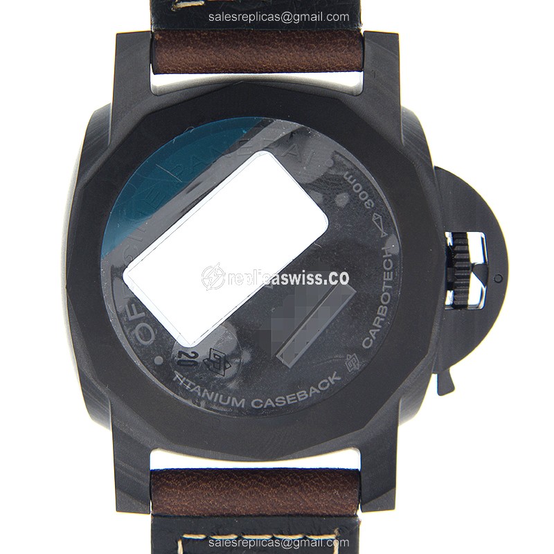 Panerai PAM00661 Replica - Luminor Auto Carbon - Black Dial Brown Cowhide Buckle - View 3