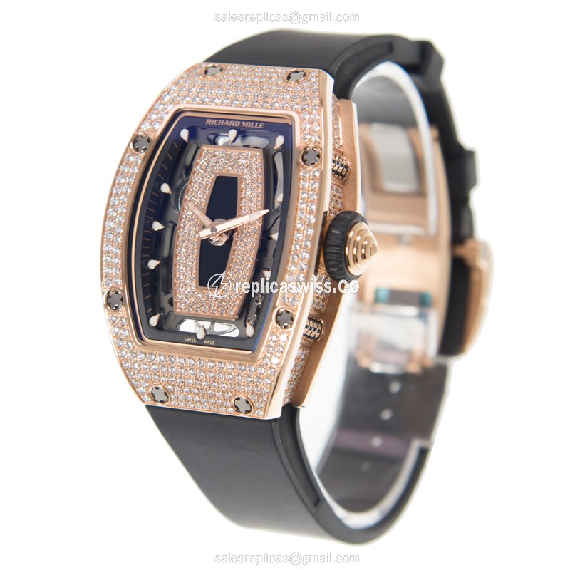 Richard Mille RM07-01RG - Automatic - 18kt Rose - Diamond - Black Dial - Rubber Strap - View 3