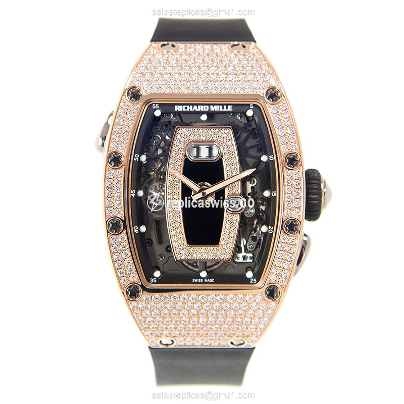 Richard Mille RM037-RG - Auto - 18kt Rose Gold - Diamond Bezel - Black Dial - Rubber Strap - View 2