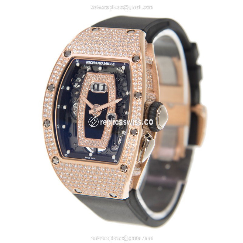 Richard Mille RM037-RG - Auto - 18kt Rose Gold - Diamond Bezel - Black Dial - Rubber Strap - View 3