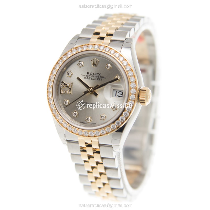 Rolex Lady Datejust Replica - Automatic - Silver Dial - Gold Clasp - View 3