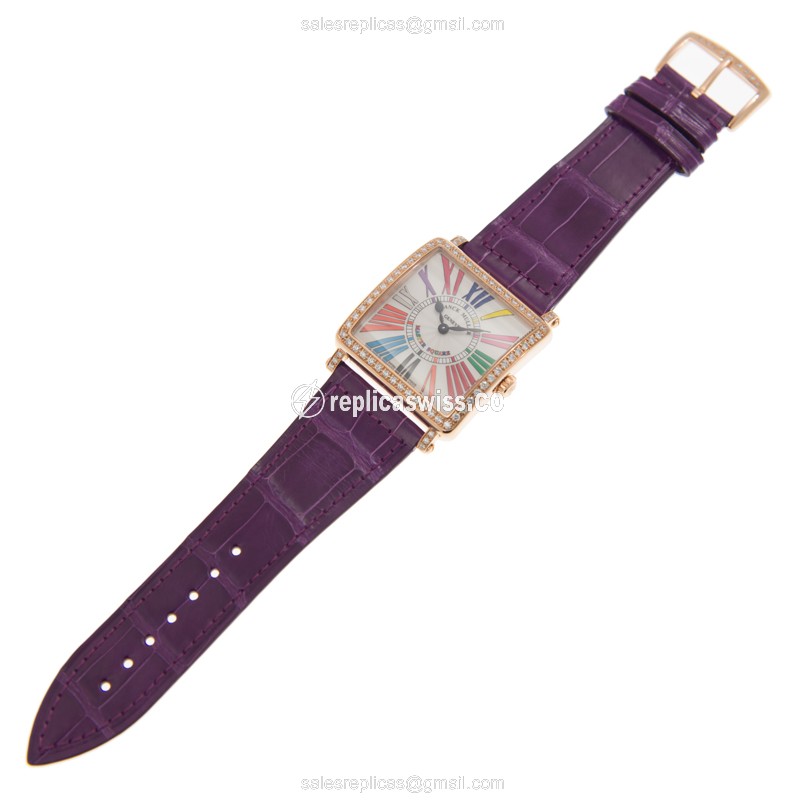 Franck Muller 6002 M B COL DRM R D 1R 5N Master Square - Quartz - 18kt Rose Gold - Diamond Set - Silver Dial, Buckle Clasp - View 2