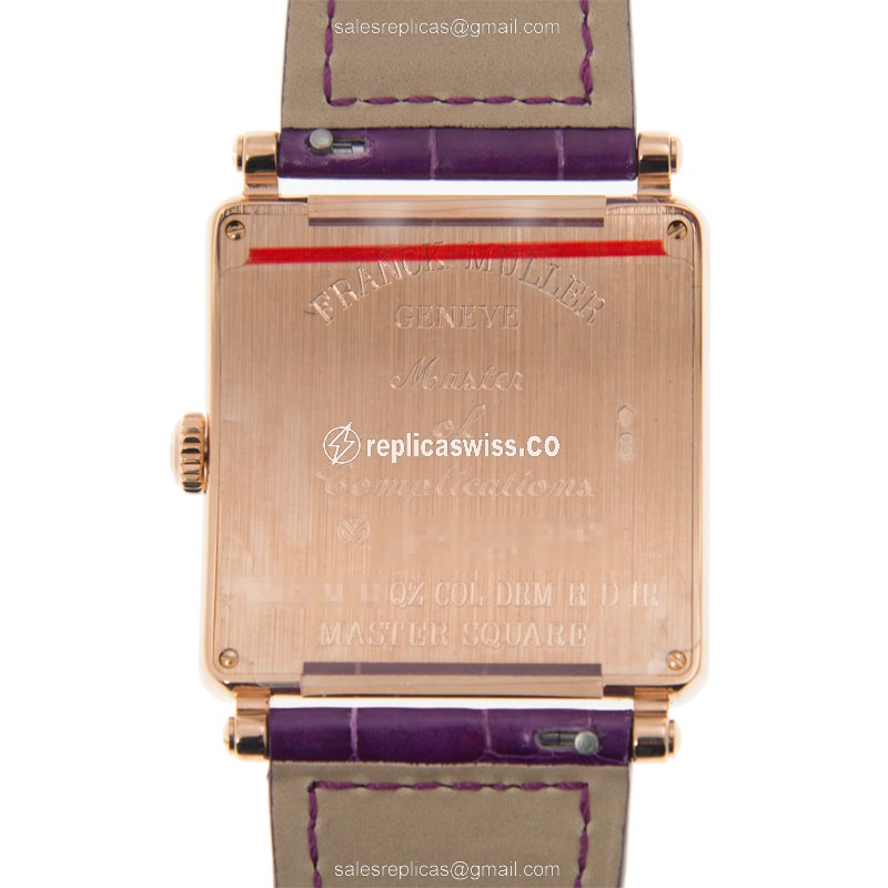 Franck Muller 6002 M B COL DRM R D 1R 5N Master Square - Quartz - 18kt Rose Gold - Diamond Set - Silver Dial, Buckle Clasp - View 3