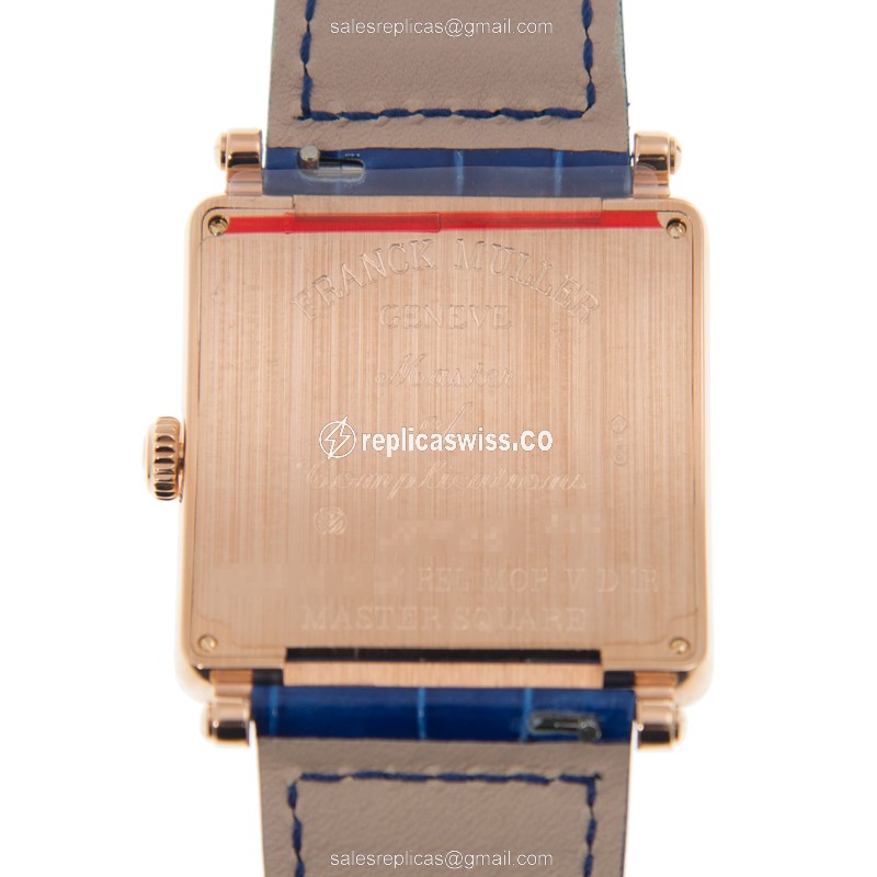 Franck Muller 6002 M B QZ REL MOP V D 1R Master Square - Quartz - 18kt Rose Gold - Diamond Dial - White - Blue Alligator Buckle - View 3