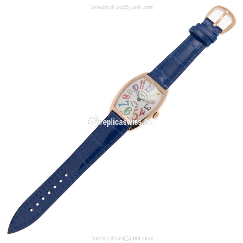 Franck Muller 7502 QZ COL DRM 5N CINTREE CURVEX - Quartz - 18kt Rose Gold - Silver Dial, Blue Alligator Strap - View 2