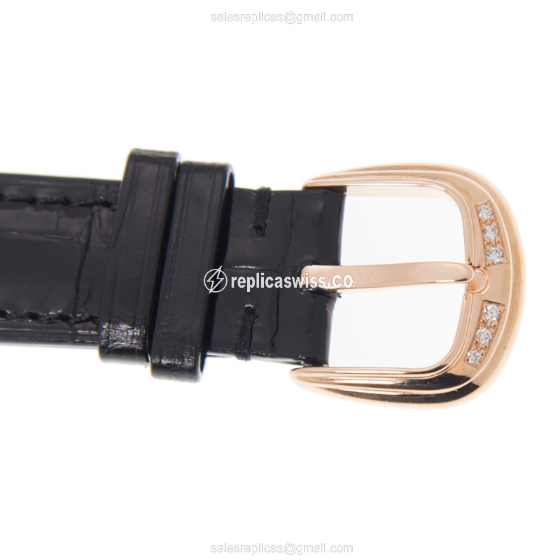 Franck Muller 7502 QZ REL D 1R 5N Replica - Quartz - 18kt Rose Gold - Diamond Case - Silver Dial - Black Alligator Strap - View 4