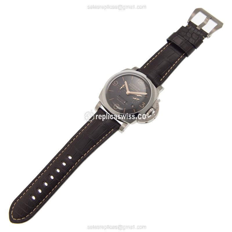 Panerai PAM00656 LUMINOR - Manual Wind - Titanium Case - Brown Dial - Brown Alligator Strap - View 2