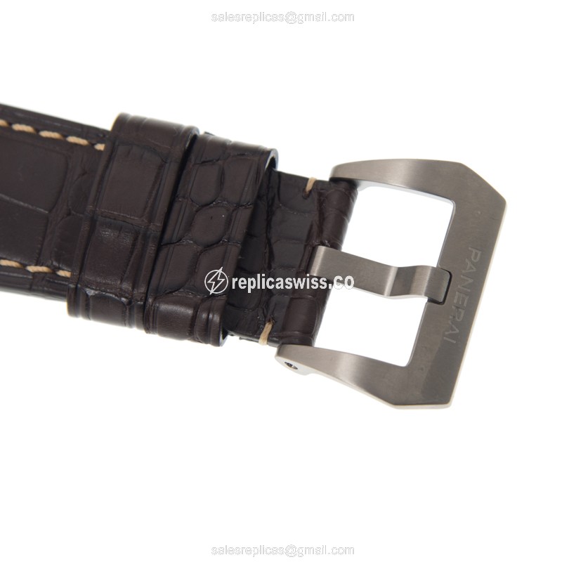 Panerai PAM00656 LUMINOR - Manual Wind - Titanium Case - Brown Dial - Brown Alligator Strap - View 4