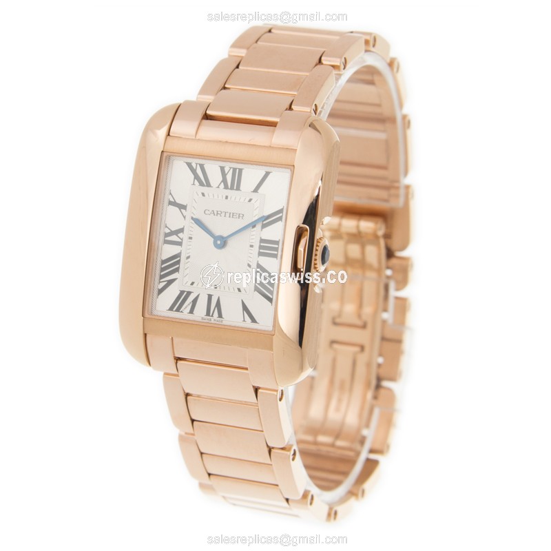 Cartier TANK W5310041 - Quartz - 18kt Rose Gold Case - White Dial - Gold Strap - View 3