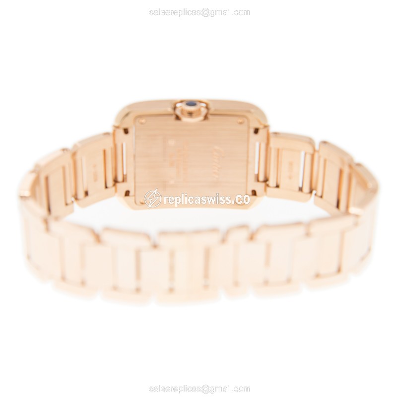 Cartier TANK W5310041 - Quartz - 18kt Rose Gold Case - White Dial - Gold Strap - View 4