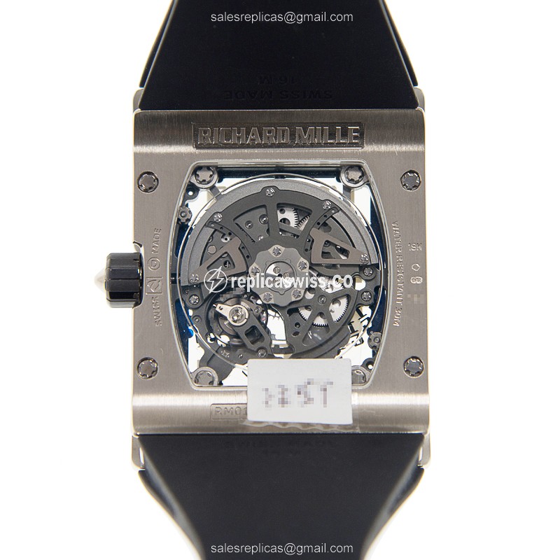 Richard Mille RM016-AJ Replica - Auto - 18kt White Gold - Diamond Case - Black Dial - Rubber Strap - View 3
