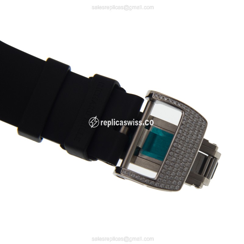 Richard Mille RM016-AJ Replica - Auto - 18kt White Gold - Diamond Case - Black Dial - Rubber Strap - View 4