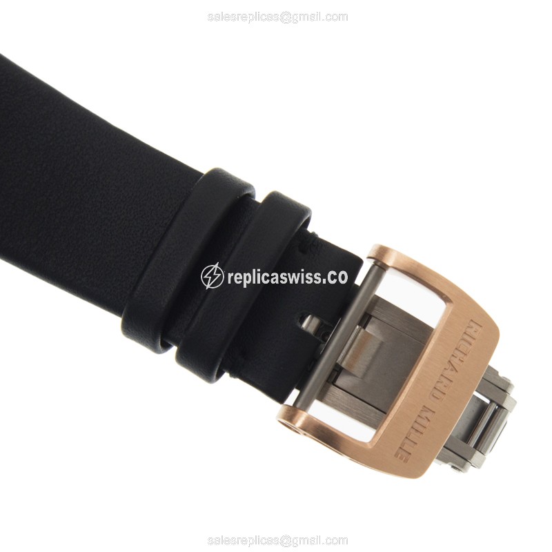 Richard Mille RM023 Replica - Automatic - Rose Gold Case - Diamonds - Silver Dial - Black Cowhide Strap - View 4