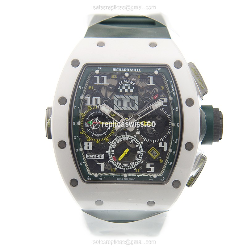 Richard Mille RM11-02 LEMANS - Auto - Ceramic Case - Gray Dial - Green Rubber Strap - View 2