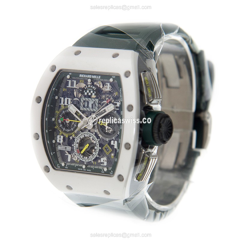 Richard Mille RM11-02 LEMANS - Auto - Ceramic Case - Gray Dial - Green Rubber Strap - View 3
