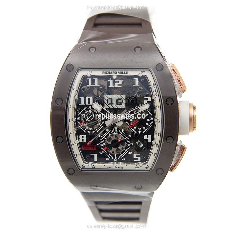 Richard Mille RM011-AN-RG-TZP-Z Replica - Automatic - Ceramic Case - Gray Dial - Brown Rubber Strap - View 2