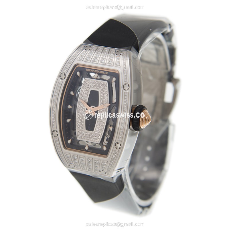 Richard Mille RM07-010-MED SET - Auto - 18kt White Gold - Diamond - Black Dial - Rubber Strap - View 3