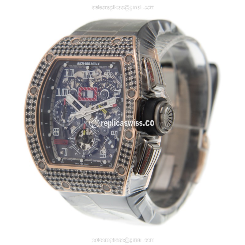 Richard Mille RM011RG Automatic - 18kt Rose Gold - Gray Dial - Rubber Black Strap - View 3